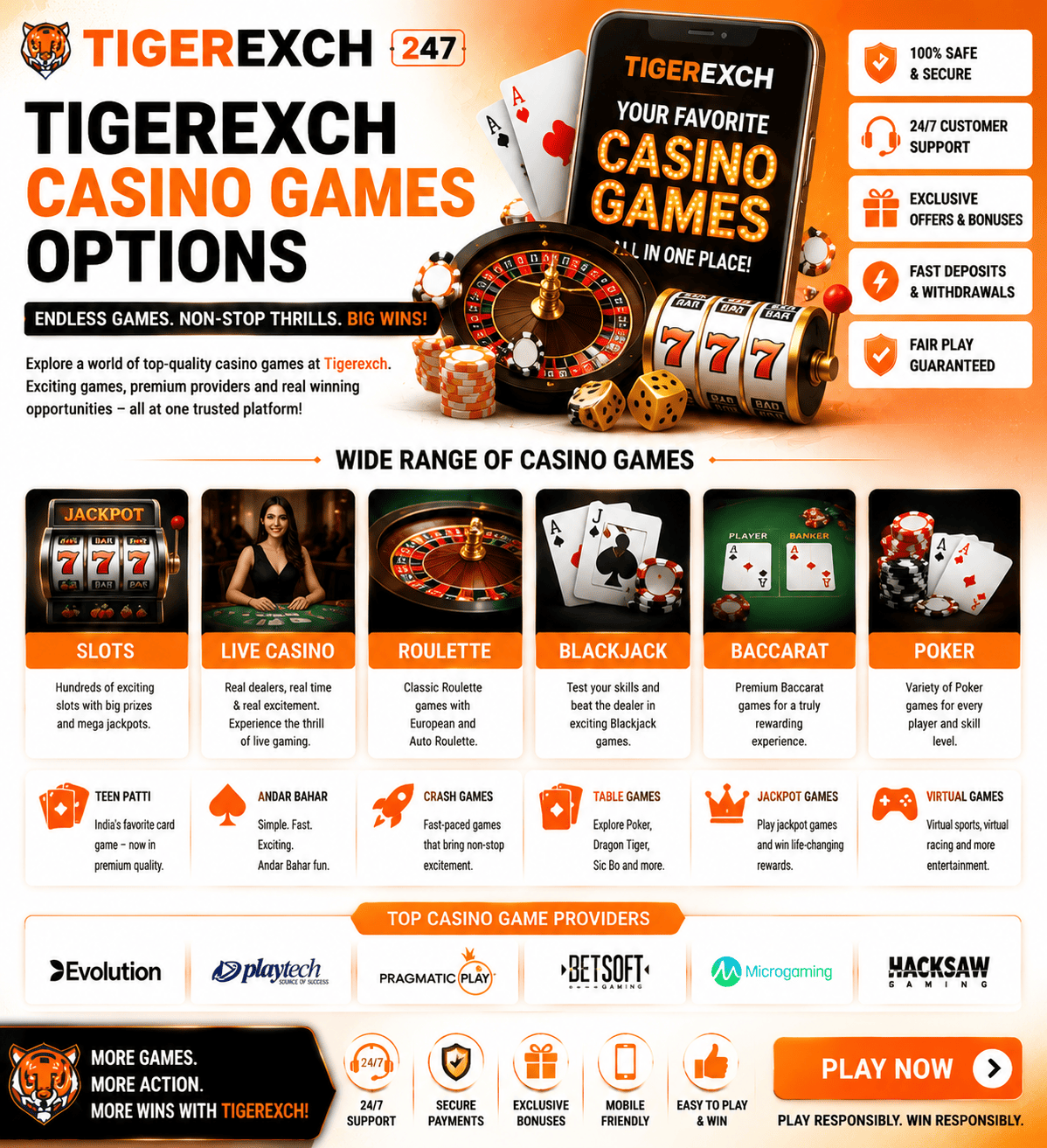 Tigerexch casino games options and roulette